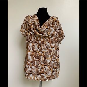 212 Collection Brown Tan Drape Collar Blouse